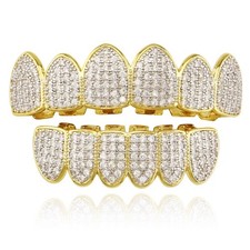 Fake Teeth Grillz Zircon Hip hop Tooth Top Bottom Mouth for Party Gift Plating
