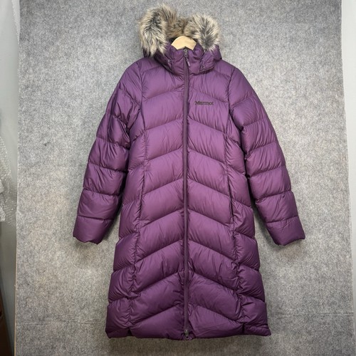 Marmot Parka Coat Womens Medium Purple 700 Down Hooded Jacket Hiking Outdoor - Picture 1 of 16