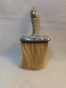Antique Art Nouveau Vanity Hat Brush Ornate Silver Repousse Floral Dresser Decor