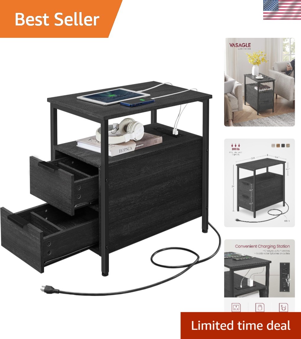 Vasagle Charging Side Table with Drawers