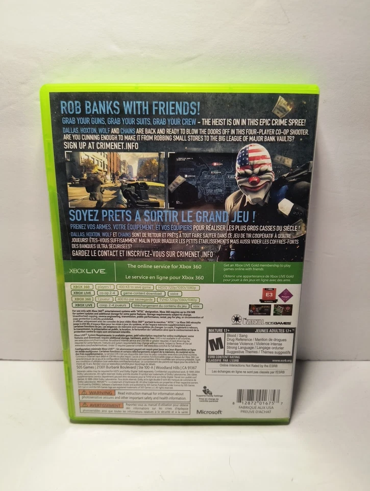 Payday 2 Xbox 360 CIB Complete Tested Like New Condition  - Image 2 of 4