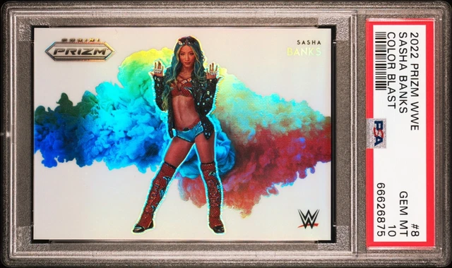 2022 Panini Prizm WWE Sasha Banks Color Blast Case Hit SSP Graded PSA 10 Pop 9