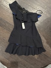 BCBG MAXAZRIA “Calinda” One Shoulder Ruffle Little Black Mini Dress (Size 4) NWT