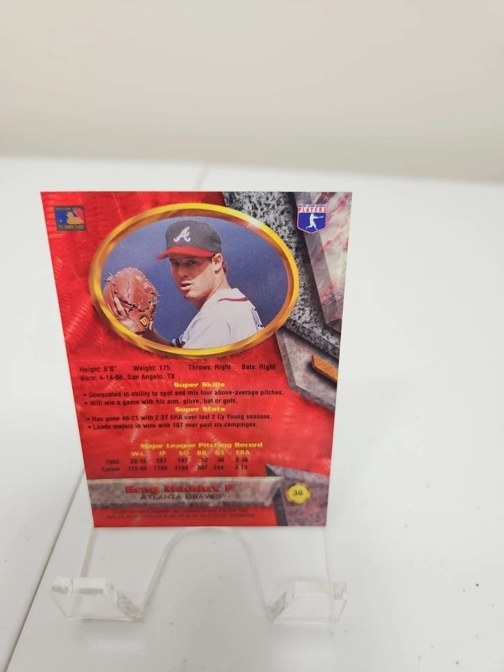 1994 Bowman's Best - Red Greg Maddux #36 переливающаяся карточка - Изображение 2 из 4