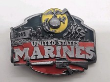 Vintage 1987 U.S. MARINES Enameled Pewter Men's Belt Buckle - Siskiyou Co. USA