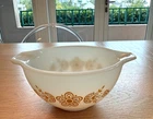 Pyrex Golden Butterfly Cinderella Mixing Bowl 7" White MCM Spout Handle MCM