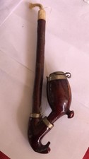 pipa lunga,fornello in radica,coperchio in metallo,bocchino in osso, anni'50/60 