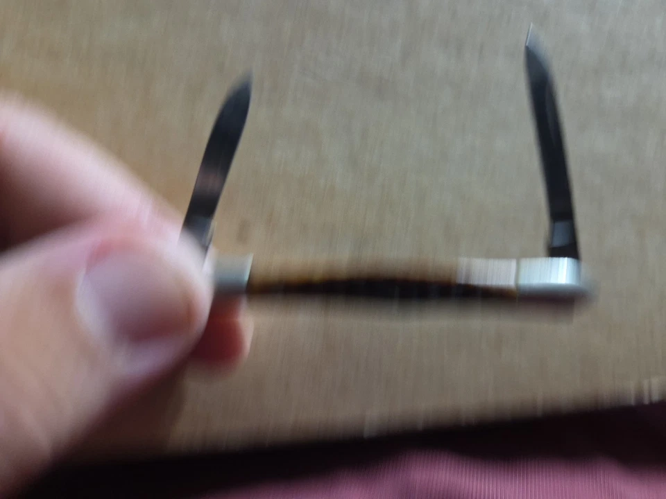 Mini navaja de bolsillo japonesa vintage de los años 80 2 hojas cuchillo plegable Foto 3 de 4