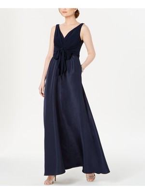 ADRIANNA PAPELL Womens Navy Spaghetti Strap Maxi Evening Fit + Flare Dress 4