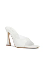 Revolve RAYE Samantha slip on leather  Heel white Sandal size 7.5 NIB $158 msrp