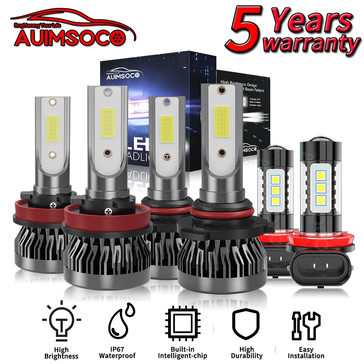 LED Headlight Hi-Lo Beam Fog Bulbs For Honda Civic 2014-2021 Super Bright 6500K