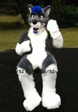 Long Fur Husky Dog Fox Mascot Costume Fursuit Halloween Suit Cosplay Unisex 683