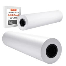 VEVOR◈Wide Format Paper,30 in x 500 ft Plotter Roll,2 Rolls CAD Bond Rolls w/3 i