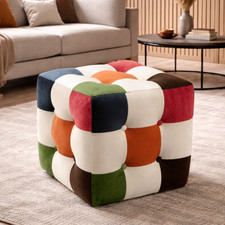 Colorful Patchwork Ottoman Pouf – Modern Footstool & Decorative Stool