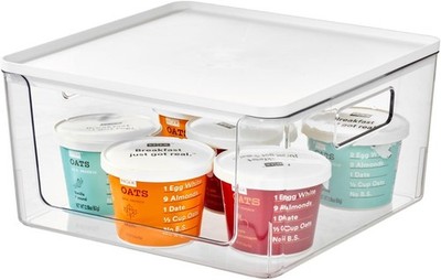 Rosanna Pansino x Recycled Plastic Open Front Kitchen Storage Bin W/ Lid Clear