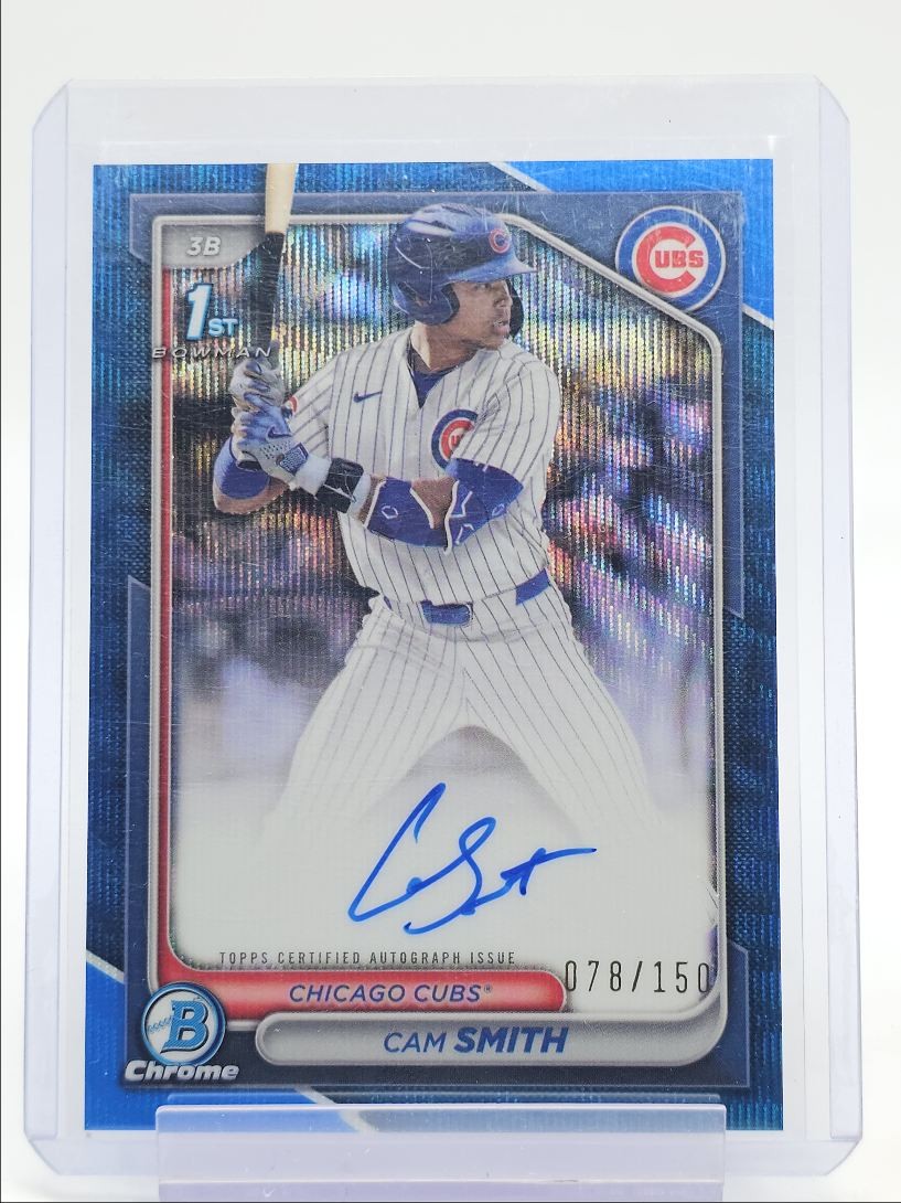 CAM SMITH 2024 BOWMAN CHROME DRAFT 1ST BLUE WAVE REFRACTOR AUTO /150 Q1739