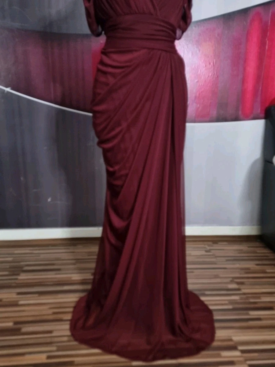 PRECIOSO VESTIDO DE NOCHE LARGO ADRIANNA PAPELL BORGOÑA TALLA 16