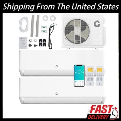 18000 BTU Dual Zone Mini Split AC with 12K+12K Air Conditioner 24 SEER2 AC Heat