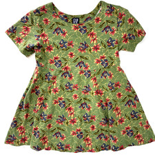 Vtg GAP Girls Sz S Floral Dress Fit N Flare Cottagecore 90s Flower Preppy Green