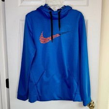 Nike Men  s Fleece Lined DRI Fit Royal Blue Logo Swoosh Athletic Hoodie Small