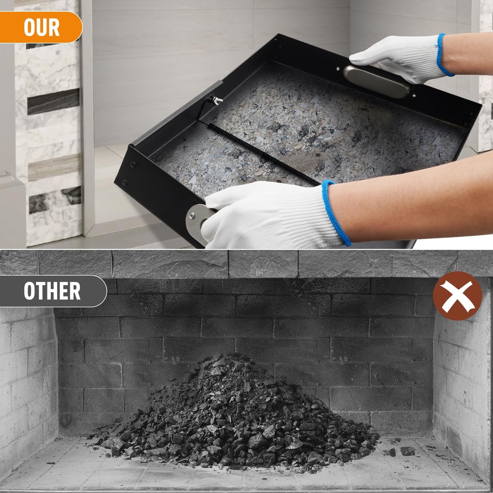 2 Piece Fireplace Tray Ash Pan,Adjustable Fireplace Tray for Up to 32" Firepl...