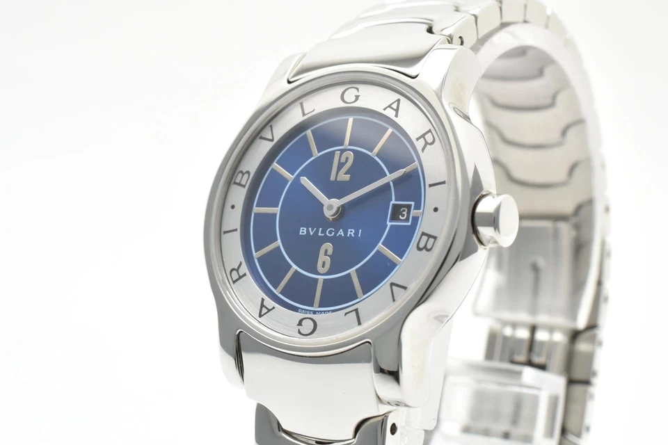 Reloj para mujer vintage [COMO NUEVO con caja] BVLGARI Solotempo ST29S esfera azul plata 28 mm Foto 3 de 4