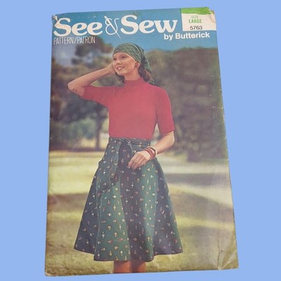 Butterick See & Sew Vintage 70s Pattern 5763 Misses Wrap Flare Skirt Large Uncut