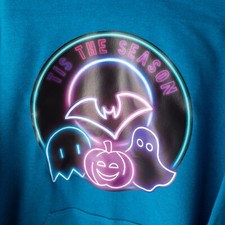 New Tis The Season Fall Halloween Ghosts Bats Pumpkins Blue Hoodie XL