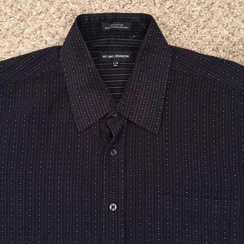 Michael Brandon Shirt Mens Large Black Striped Long Sleeve Button Up - Picture 2 of 10