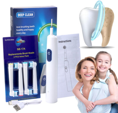 Electric Toothbrush Rechargeable Deep Cleaning With 4 Brush Heads Oral Care