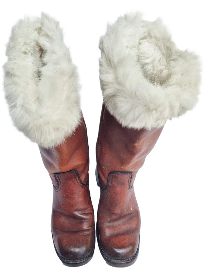 Vintage LEATHER COWBOY BOOTS 41 7 8 Fur Lined Western Cowgirl Hippie Festival - Image 3 of 4