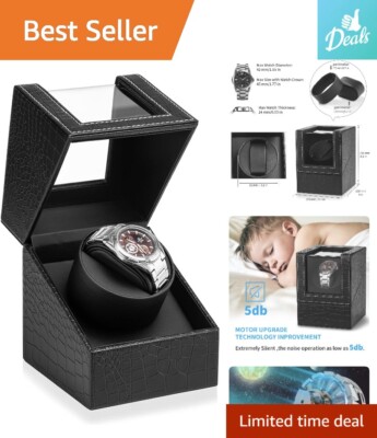 Black Crocodile Pattern Leather Watch Winder - Quiet Motor, AC Adapter or Bat...