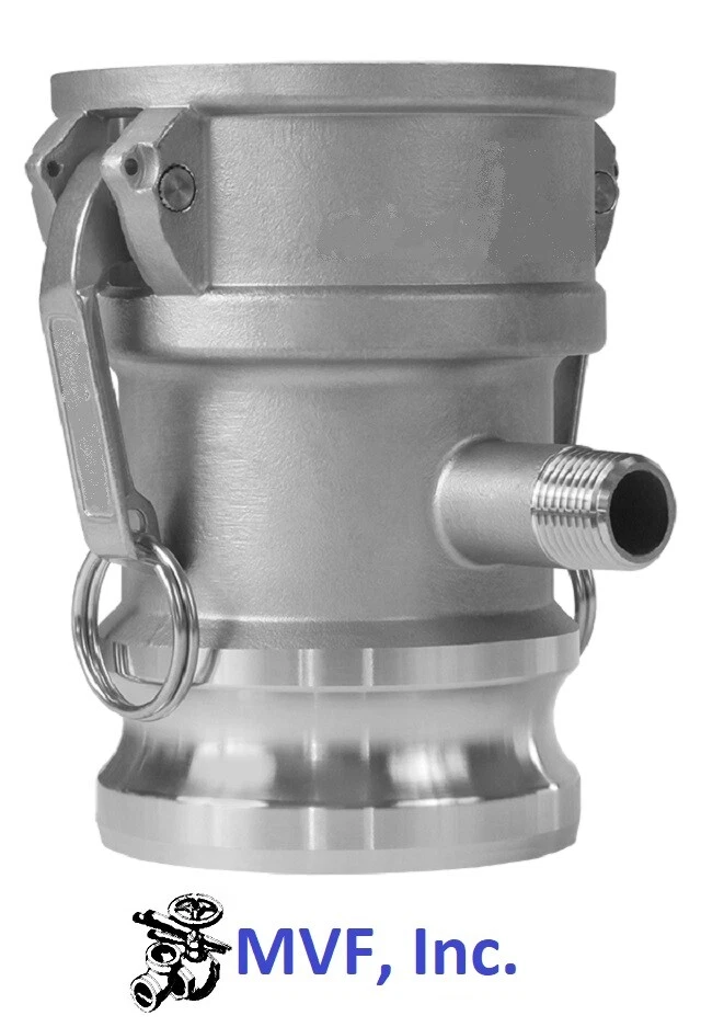 Type DA 3" Female Coupler x 3" Male Adapter 316 Camlock 1/2" MNPT Tap DA30301SS - Image 2 of 3