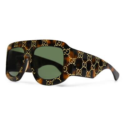 Gucci GG0983S 002 Havana Gold Green Lens Soft Square Oversize