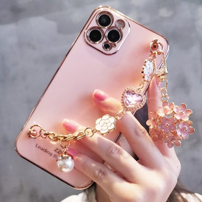 Luxury Plating +Flower Bracelet Phone Case Women Girls For Infinix VIVO Motorola