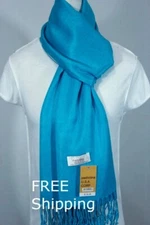 Women's Pashmina Scarf Wrap Shawl~Solid Dark Turquoise.Silk & Cashmere,Soft