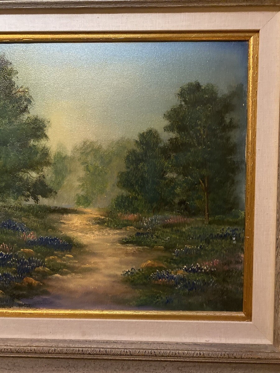Vintage Oil Painting-Bluebonnets At Dawn- Nice Frame | eBay