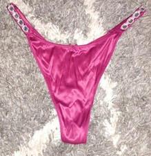 VS bejeweled embellished strap satin v string panty new size medium claret red