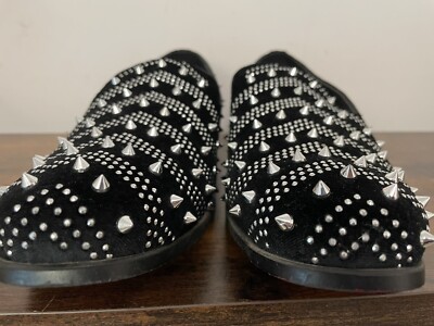 AM Exclusive Shoes Men\'s Black Gray Spiked Studded Loafers Dress Shoes Size‎ 12 Black Spiked Loafers | Mens Smokers | Mesa by Amali – Amali  main image 2
