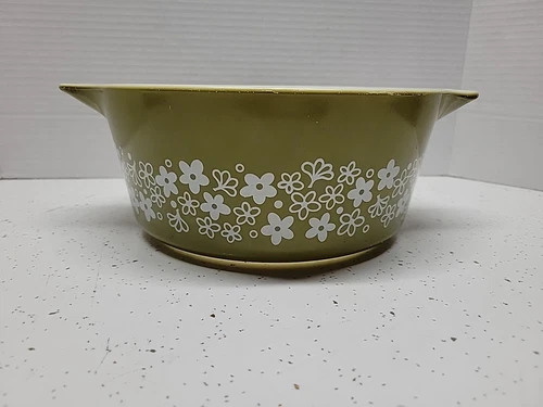 Vintage Pyrex Green Crazy Daisy Casserole Dish 475-B 2 1/2 Qt No lid
