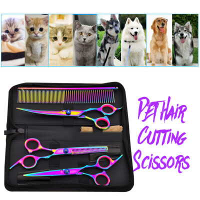 Professional Pet Dog Grooming Combs Scissors Kit Straight Curved Thinning Shears