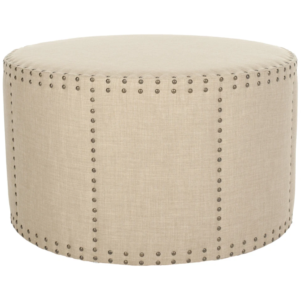 SAFAVIEH Sherri Cocktail Ottoman Brass Nail Head | Beige | - Image 2 of 4