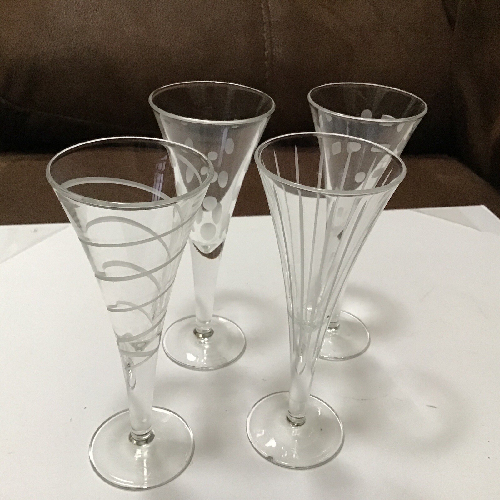 Mikasa Set Of 4 Cheers Etched Cordial 2 Oz Blown Glasses Different