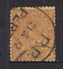 VICTORIA: 2/ QV SIDFACE ORANGE BROWN  ON YELLOW USED  ROUND CORNER