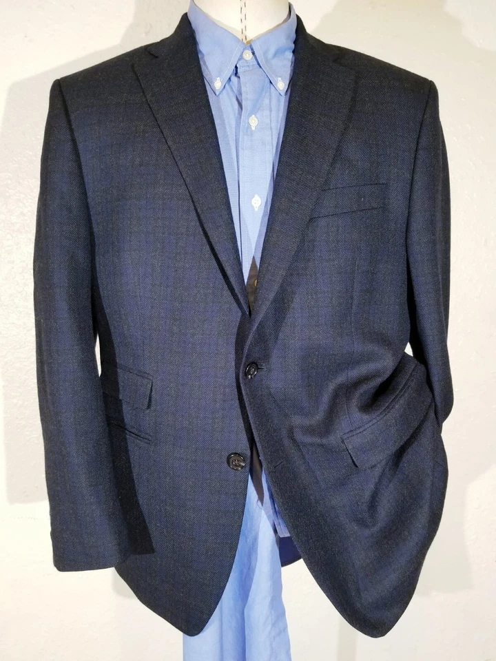 42S Ralph Lauren Blue Black Tartan Elbow Wool tweed Blazer Sport Coat Jacket - Image 2 of 4
