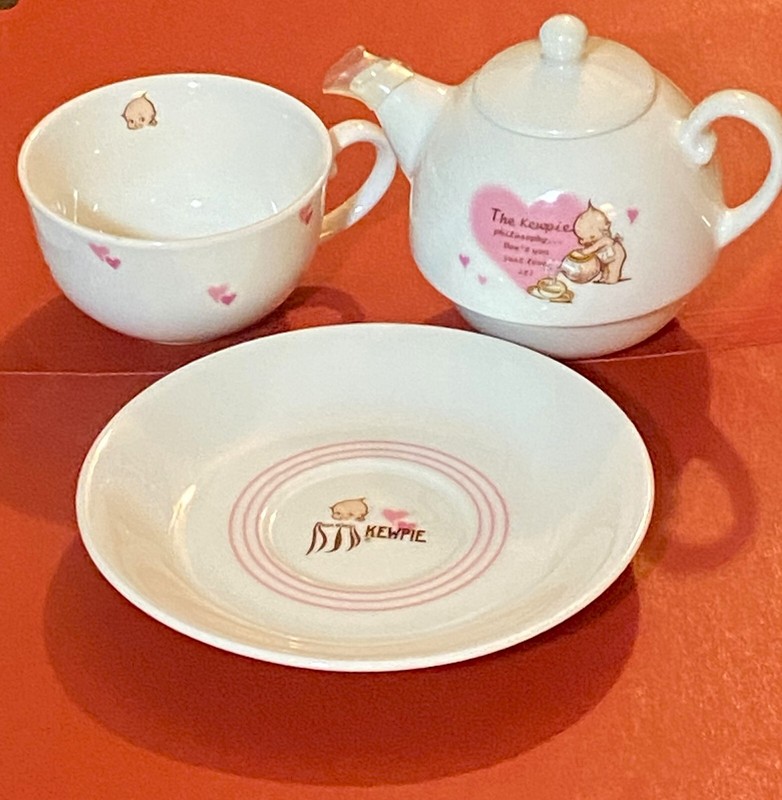 Kewpie Tea Pot Plate Cup Rose ONeill created Kewpies Kato Kogei Japan