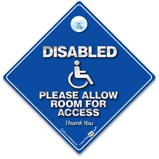 Disabled Please Allow Room For Access Car Sign, Suction Cup Wheelchair User Sign
