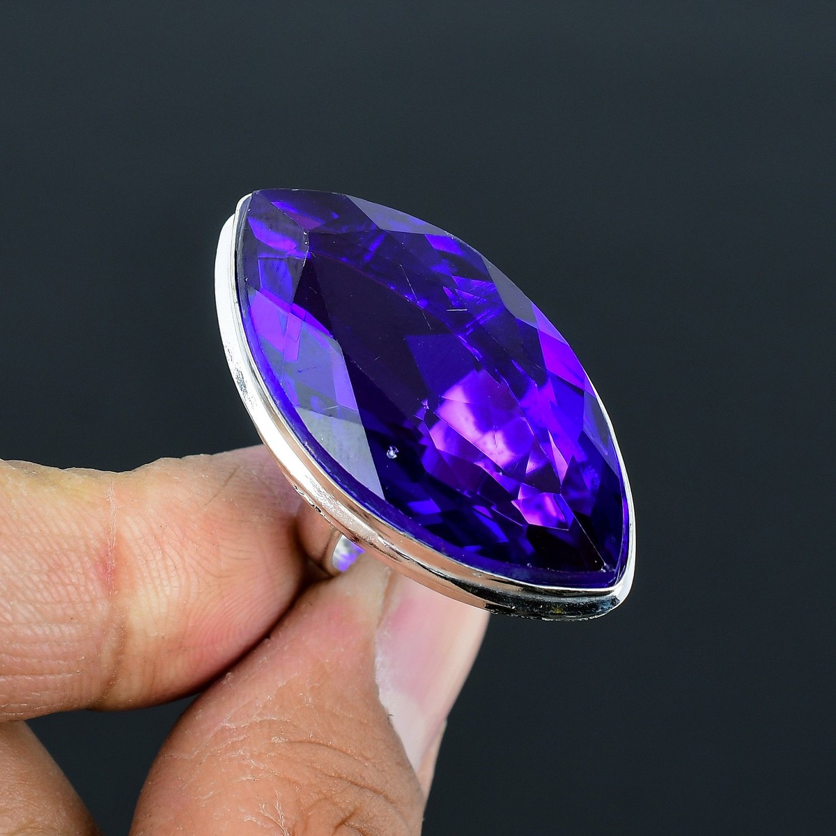 Purple Tourmaline Marquise Gemstone 925 Sterling Silver Adjustable