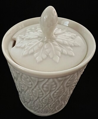 Lenox Jam Jar~Sugar Bowl w/Lid~Leaf Pattern~Made In USA~EUC!