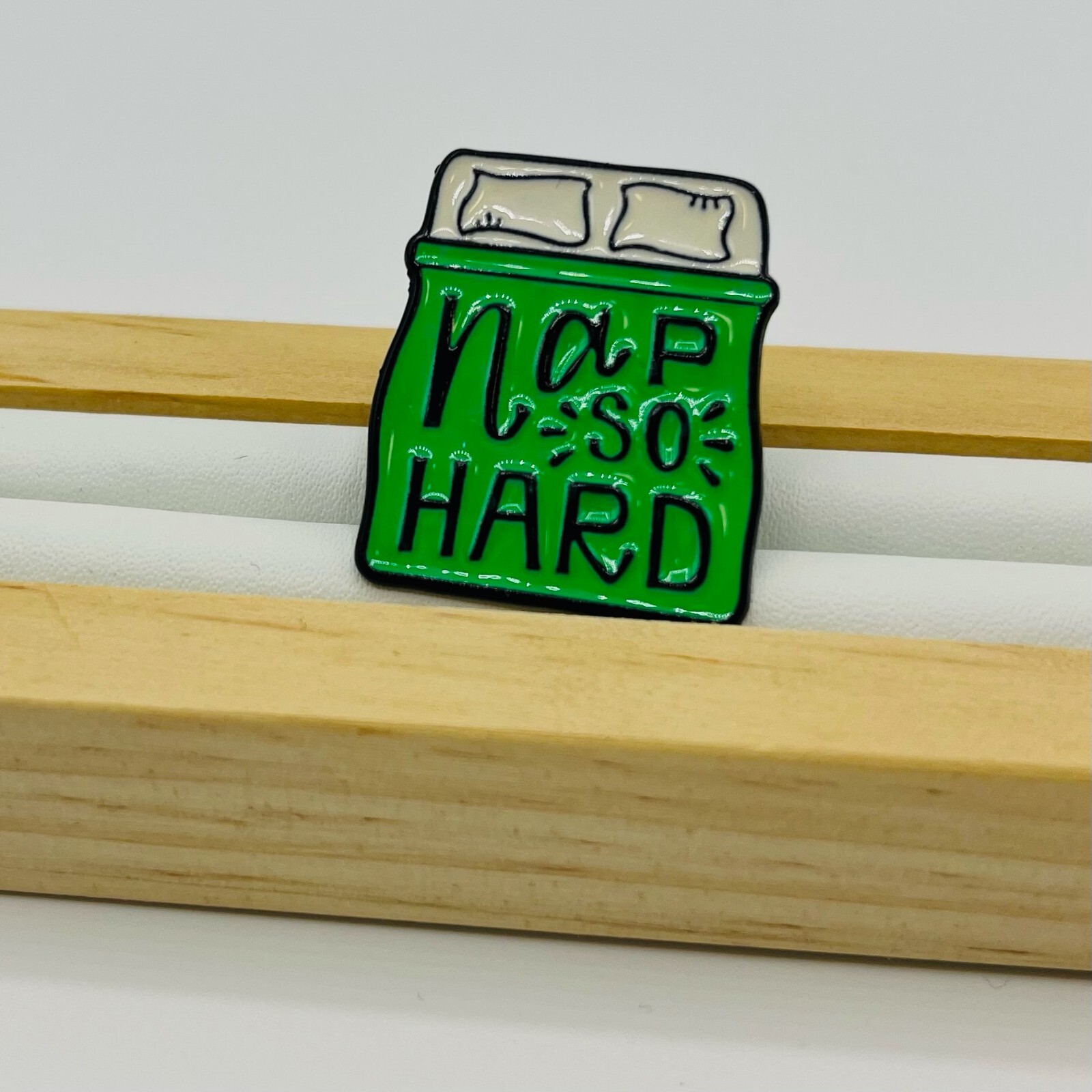 Nap SO Hard. Novelty pin. Metal enamel.